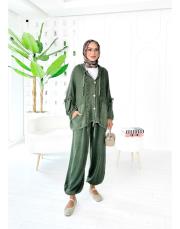 elsa pamuk püsküllü triko hırka haki