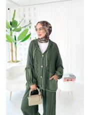 elsa pamuk püsküllü triko hırka haki 2