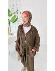 elsa pamuk püsküllü triko hırka kahve 2