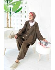 elsa pamuk püsküllü triko hırka kahve 4