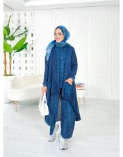 pera file örgü pamuk ip triko hırka lacivert