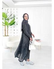 pera file örgü pamuk ip triko hırka siyah