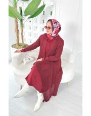 pera file örgü pamuk ip triko hırka bordo