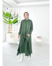 pera file örgü pamuk ip triko hırka haki 4