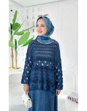 lotus pamuk triko file kazak lacivert 2