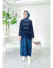 lotus pamuk triko file kazak lacivert 3