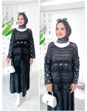 lotus pamuk triko file kazak siyah