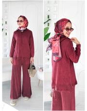 piano pamuk triko takım bordo