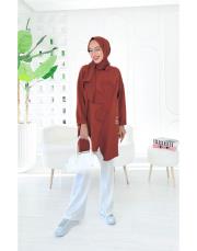 flower ithal iki ip nakışlı tunik kiremit 2