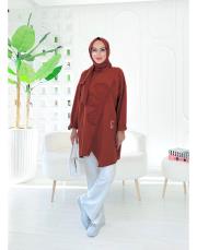 flower ithal iki ip nakışlı tunik kiremit 3