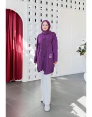 flower ithal iki ip nakışlı tunik mor