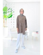 flower ithal iki ip nakışlı tunik vizon 2