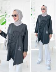 flower ithal iki ip nakışlı tunik antrasit