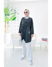 flower ithal iki ip nakışlı tunik antrasit 2