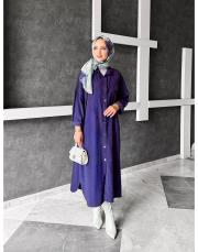 bonita ithal kadife file detaylı gömlek elbise mor