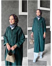 bonita ithal kadife file detaylı gömlek elbise petrol