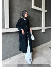 bonita ithal kadife file detaylı gömlek elbise siyah