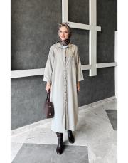 bonita ithal kadife file detaylı gömlek elbise taş 2