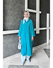 bonita ithal kadife file detaylı gömlek elbise cam göbeği 3