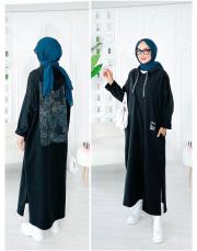 ithal diana iki ip koton elbise siyah