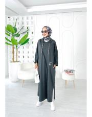 ithal diana iki ip koton elbise antrasit 2