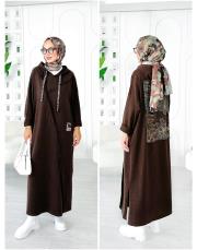 ithal diana iki ip koton elbise kahve