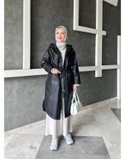 lina yağmurluk trenç siyah