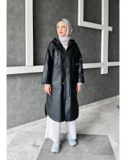 lina yağmurluk trenç siyah 3
