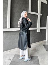 lina yağmurluk trenç siyah 4