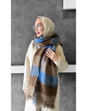 colorful atkı  şal mavi kahve