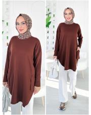 porte merserize triko tunik kahve