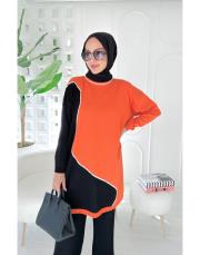 barin merserize çift renkli tunik turuncu