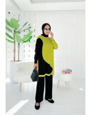 barin merserize çift renkli tunik yağyeşili