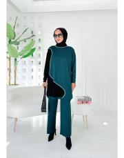 barin merserize çift renkli tunik zümrüt