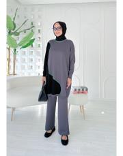 barin merserize çift renkli tunik antrasit