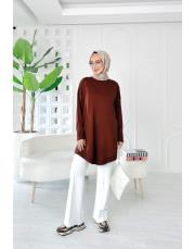 liya merserize oversize tunik kahve