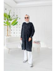 loras pamuk yıkamalı kendinden desenli triko tunik siyah 2