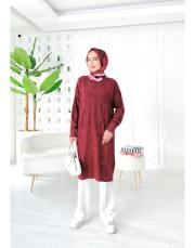 loras pamuk yıkamalı kendinden desenli triko tunik bordo 2