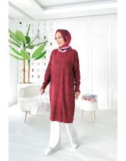 loras pamuk yıkamalı kendinden desenli triko tunik bordo 3