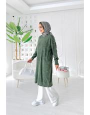 loras pamuk yıkamalı kendinden desenli triko tunik haki 2