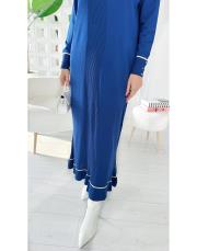 sera merserize triko fırfırlı taşlı elbise lacivert 3