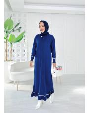 sera merserize triko fırfırlı taşlı elbise lacivert 4