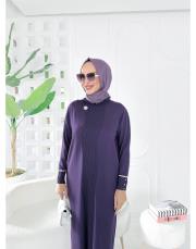 sera merserize triko fırfırlı taşlı elbise mor 2