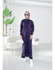 sera merserize triko fırfırlı taşlı elbise mor 3