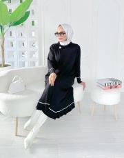 sera merserize triko fırfırlı taşlı elbise siyah 2