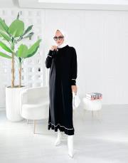 sera merserize triko fırfırlı taşlı elbise siyah 3