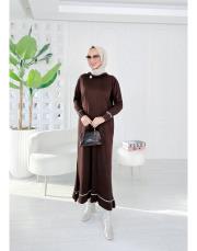 sera merserize triko fırfırlı taşlı elbise kahve 3