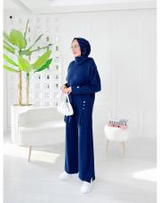 deren yırtaç detaylı triko takım lacivert 2