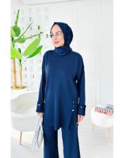 deren yırtaç detaylı triko takım lacivert 4