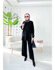 deren yırtaç detaylı triko takım siyah 2